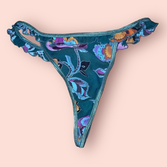 Teal Blue Floral Thong - Picture 1 of 4